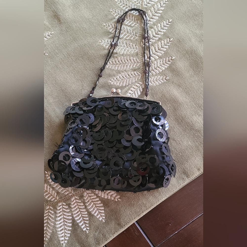 Evening bag black sequin silver hardware